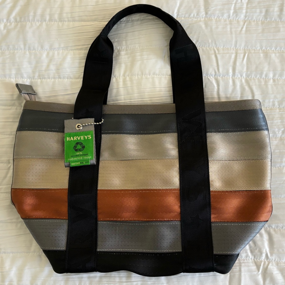 Harveys Black, Gray, and Orange Tote Bag